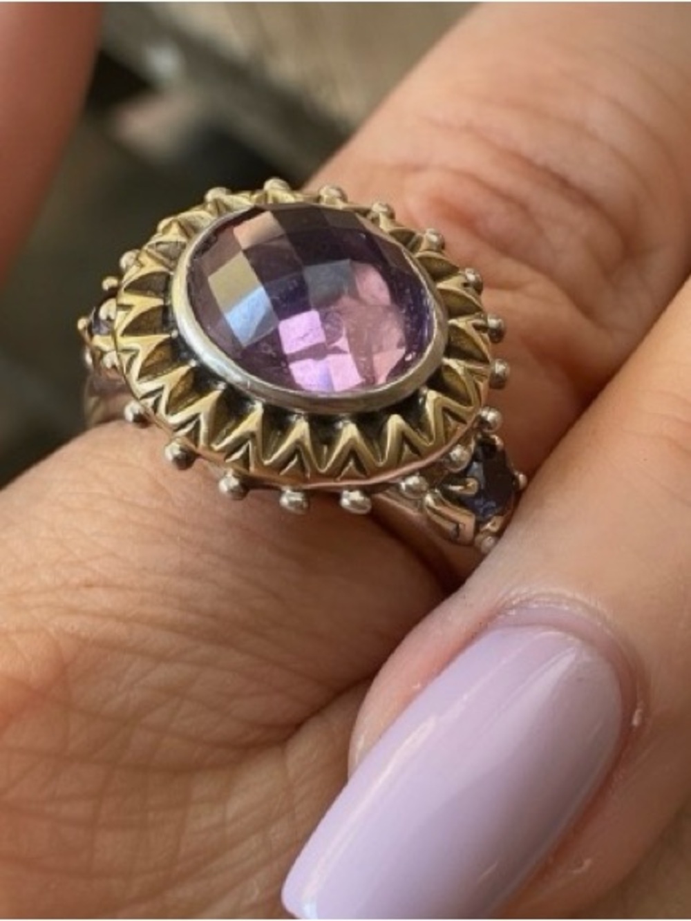 Barbara Bixby Sterling Silver & 18k Yellow Gold Amethyst Iolite  Ring SZ 9